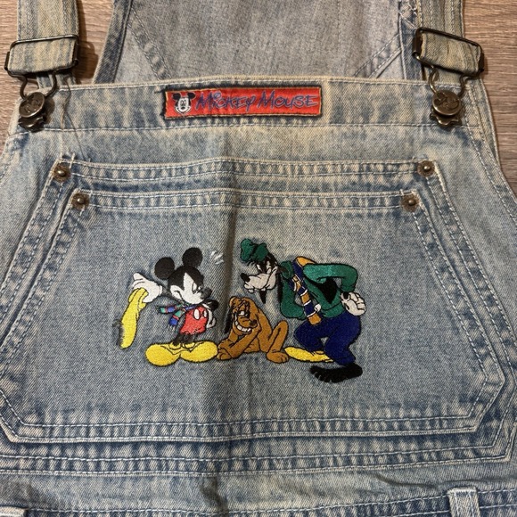 VTG Mickey Mouse Unlimited 90's Denim Bib Overalls medium Jerry Leigh - Picture 2 of 8